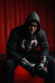 A man in a black hoodie and black gloves