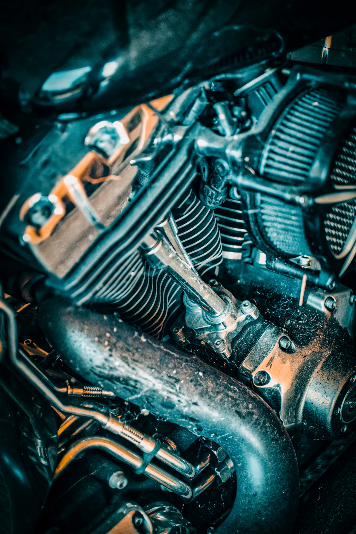 Close-up of a motorcycle engine