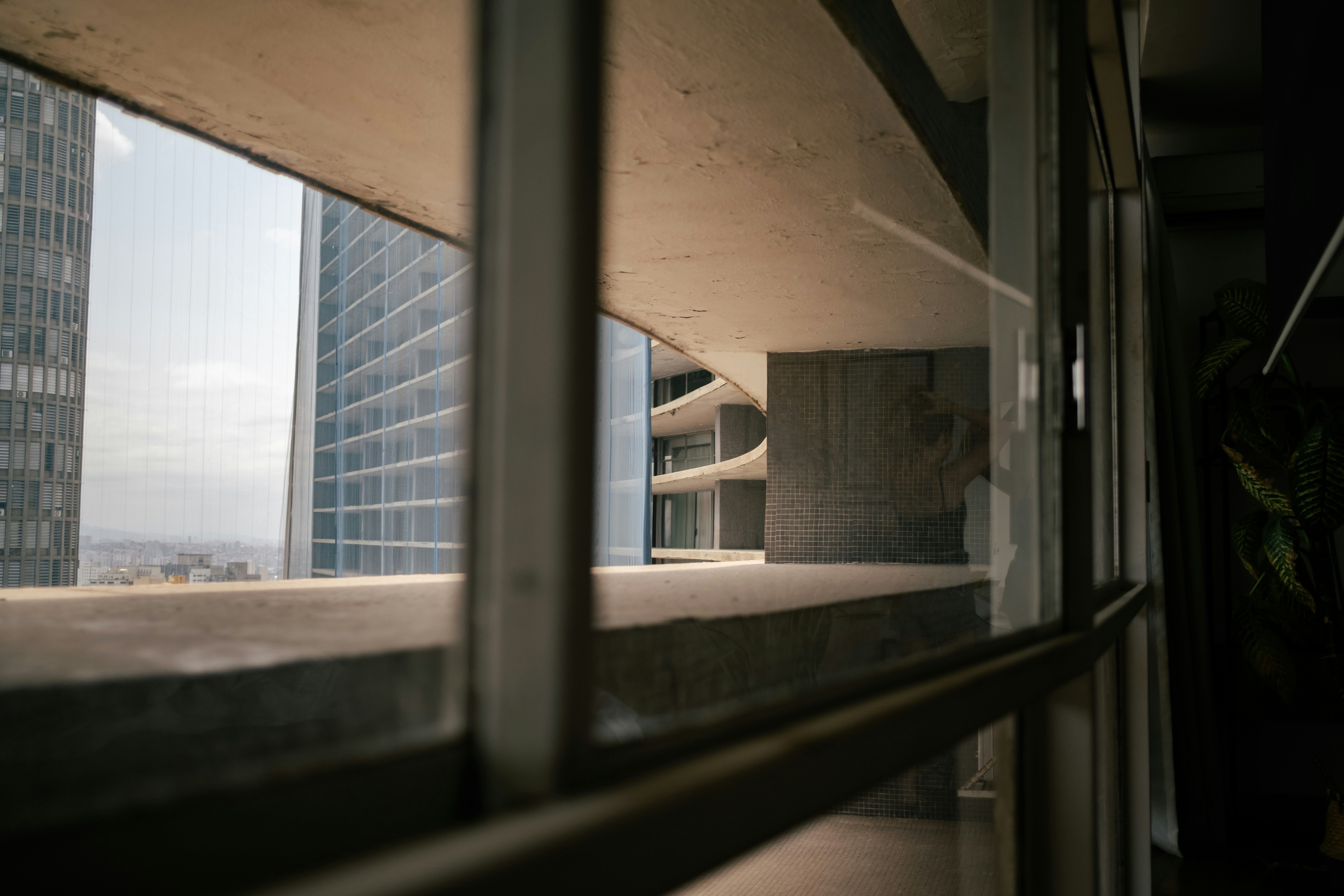 A view of a building through a window
