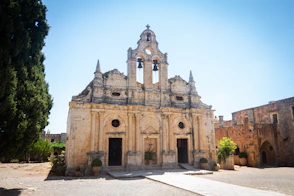 An old church in the middle of a town