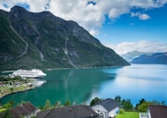 A large body of water surrounded by mountains