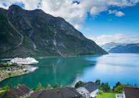 A large body of water surrounded by mountains
