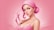 A woman with pink hair and a pink towel on her head