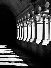 A black and white photo of a tunnel