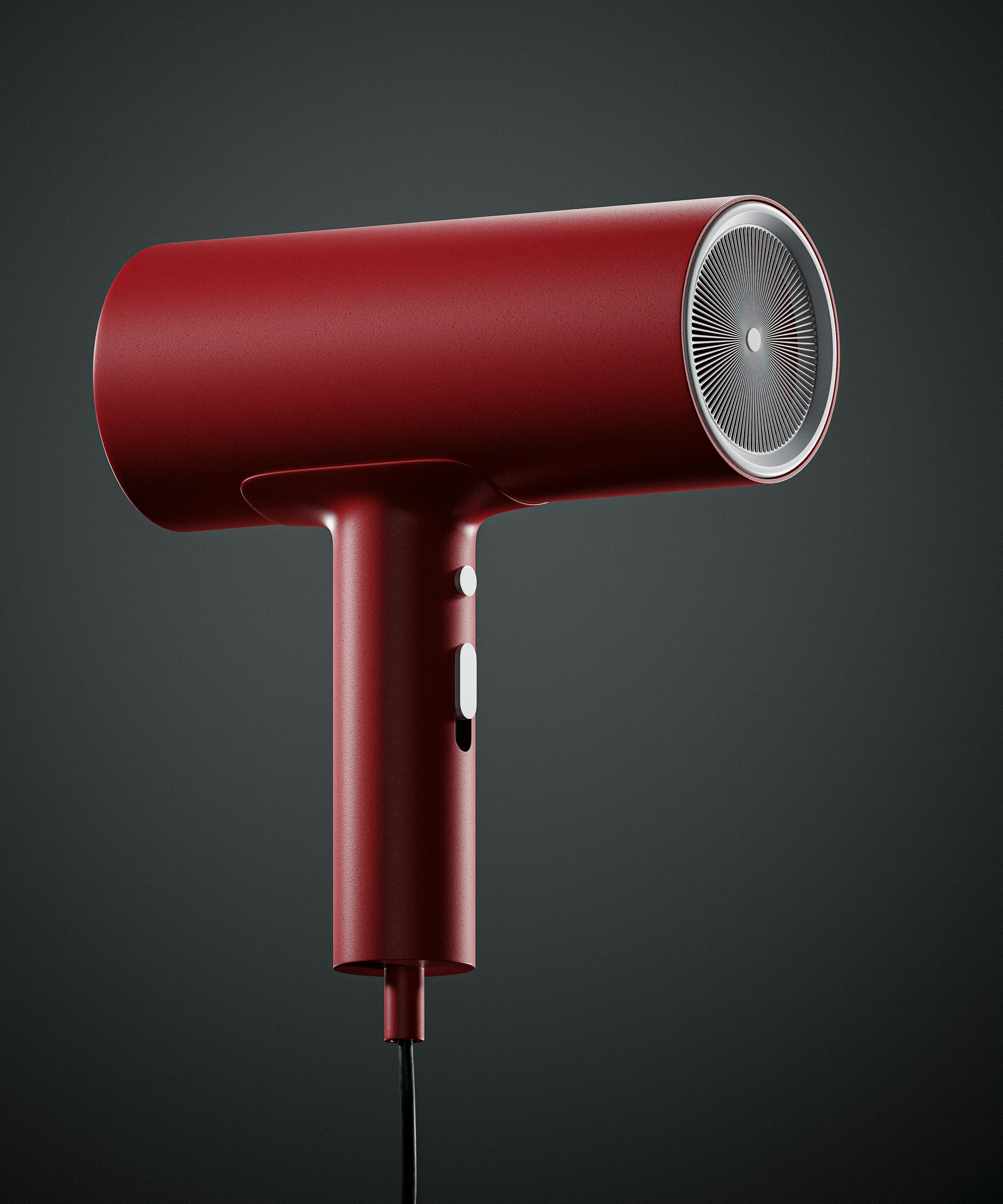 A red hair dryer sitting on top of a table