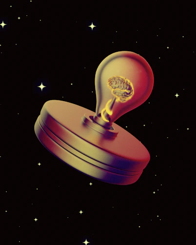 A golden object floating in the air with stars in the background