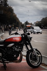A motorcycle parked on the side of the road