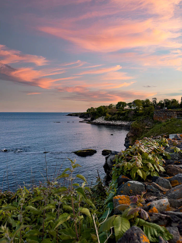 Rocky coast at sunset on Ocean Drive