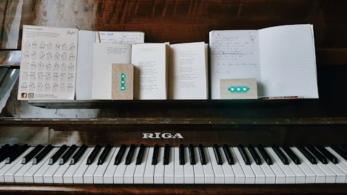 A close up of a piano with notes on it