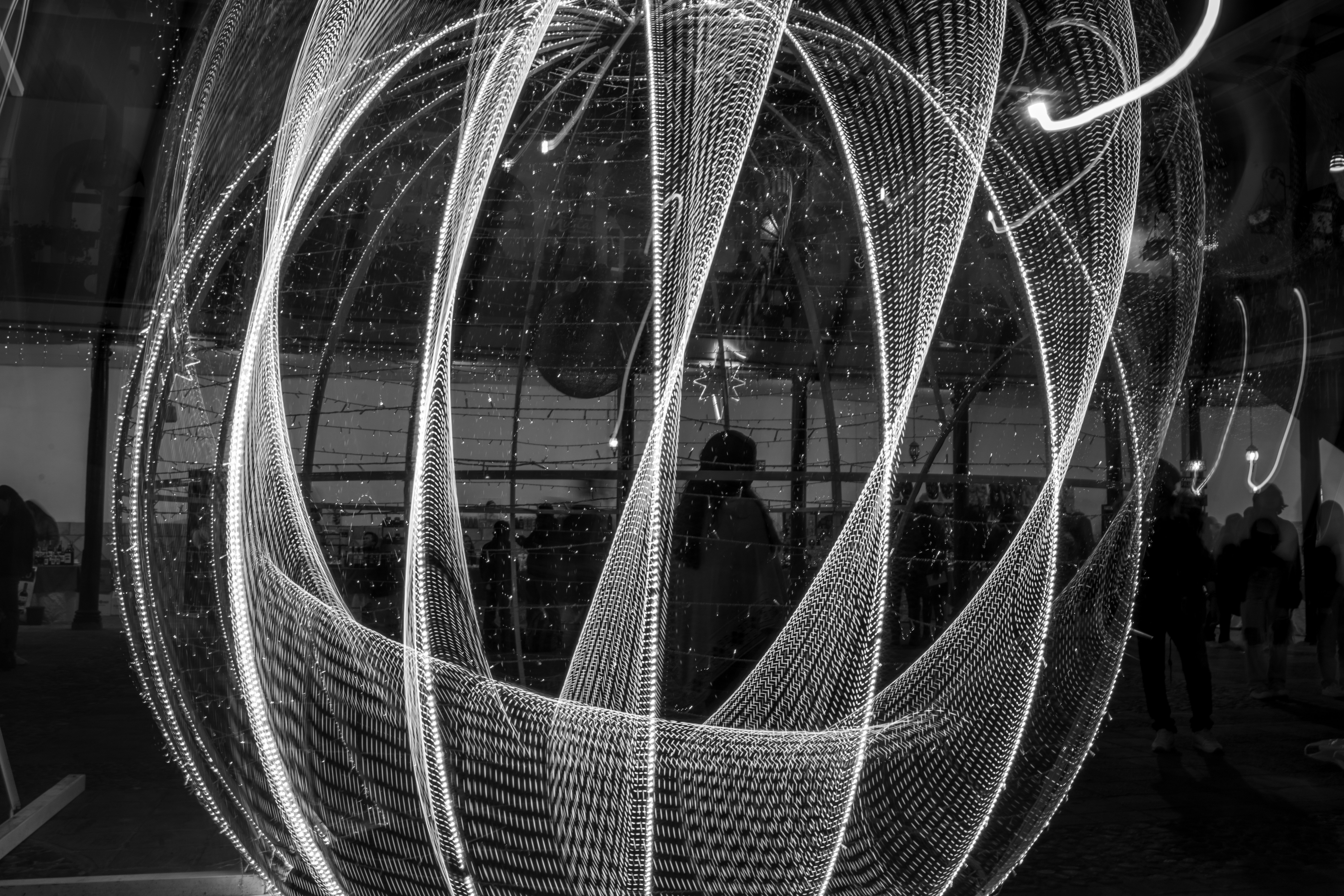 A black and white photo of a sphere