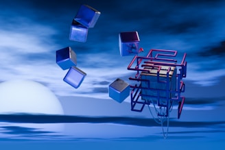 A computer generated image of a cube floating in the air