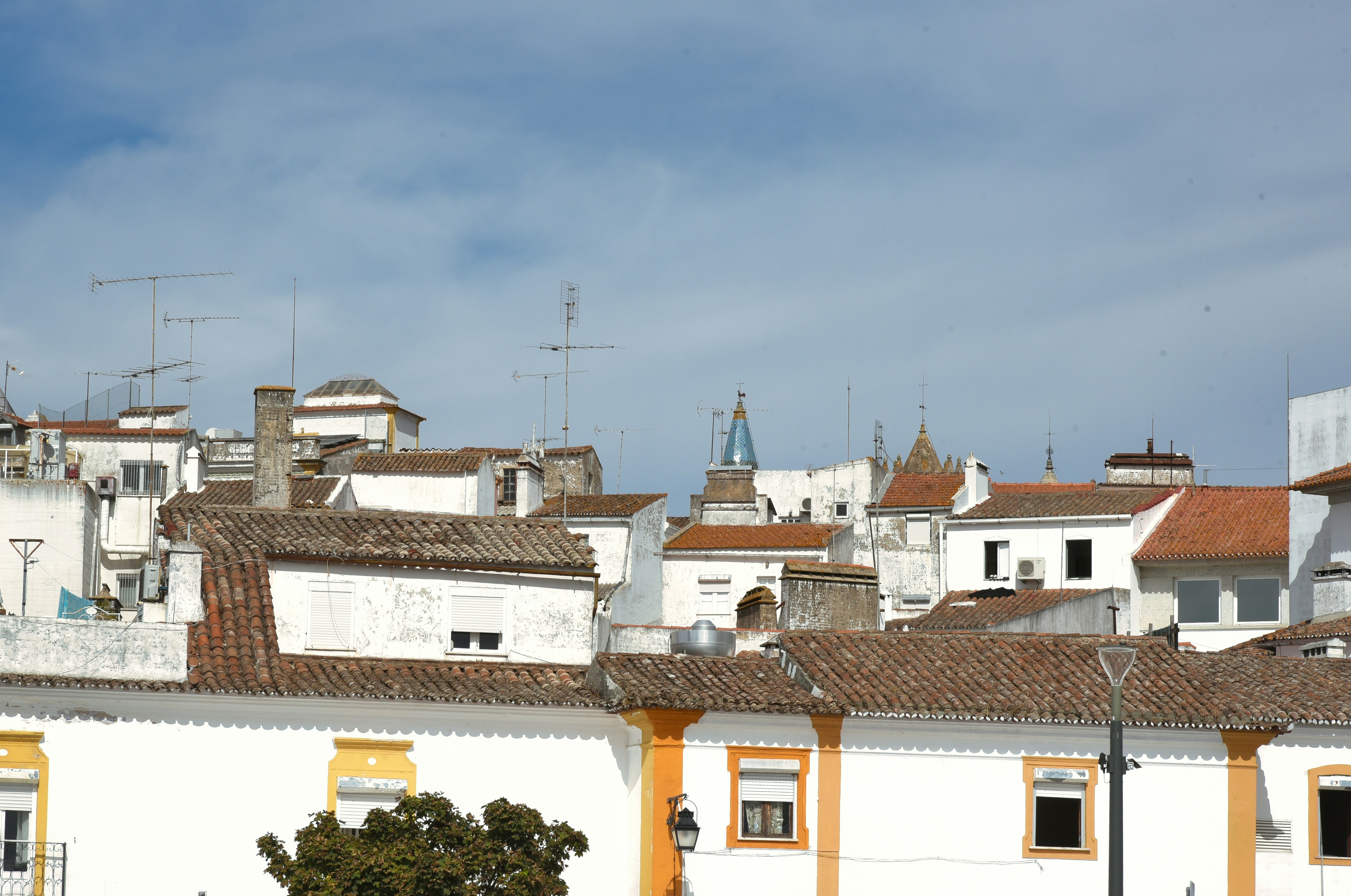 A view of a city with white buildings