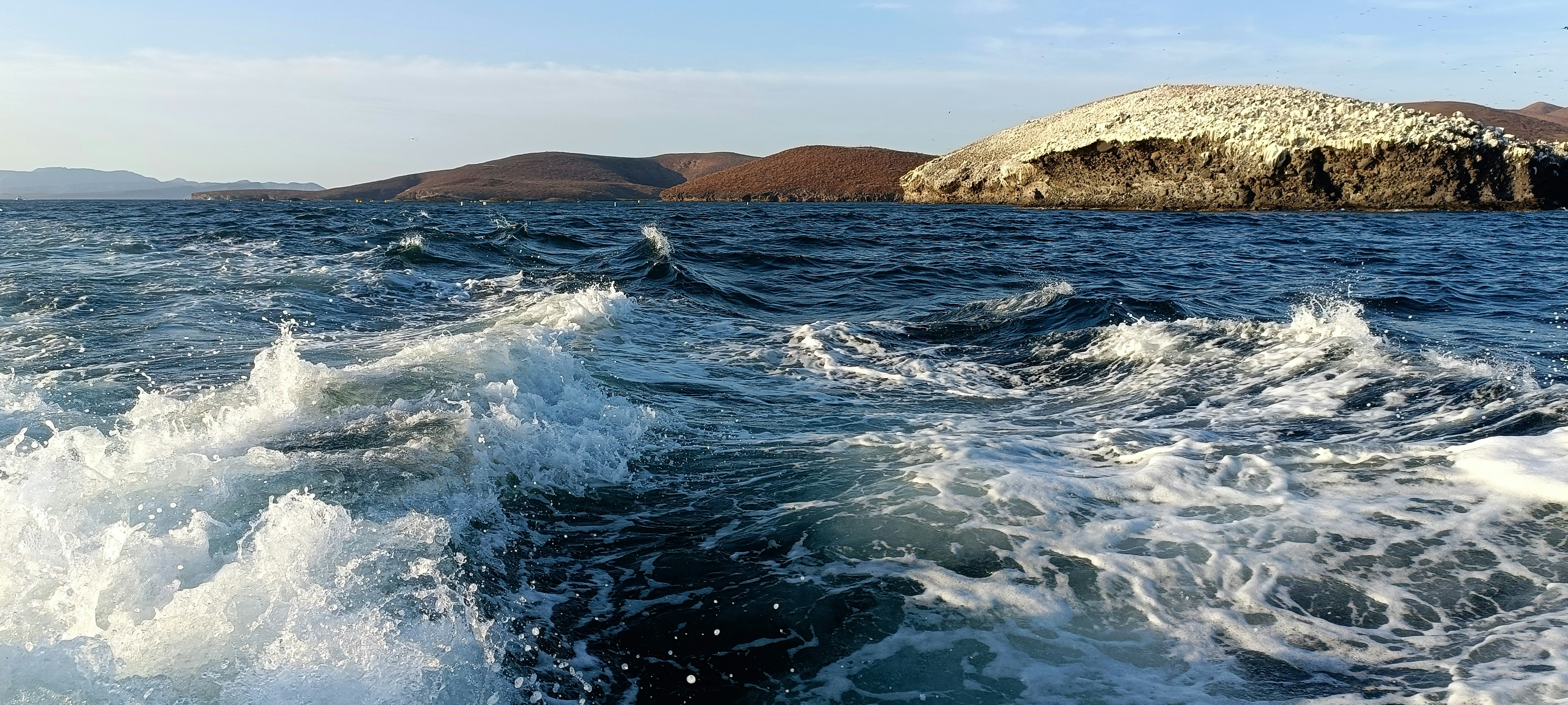 A large body of water with a small island in the background
