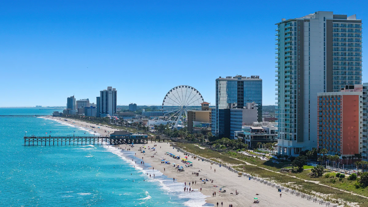 Myrtle Beach shoreline with the SkyWheel in the distance