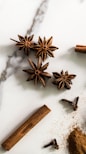 Cinnamon spice and star anise on a marble table