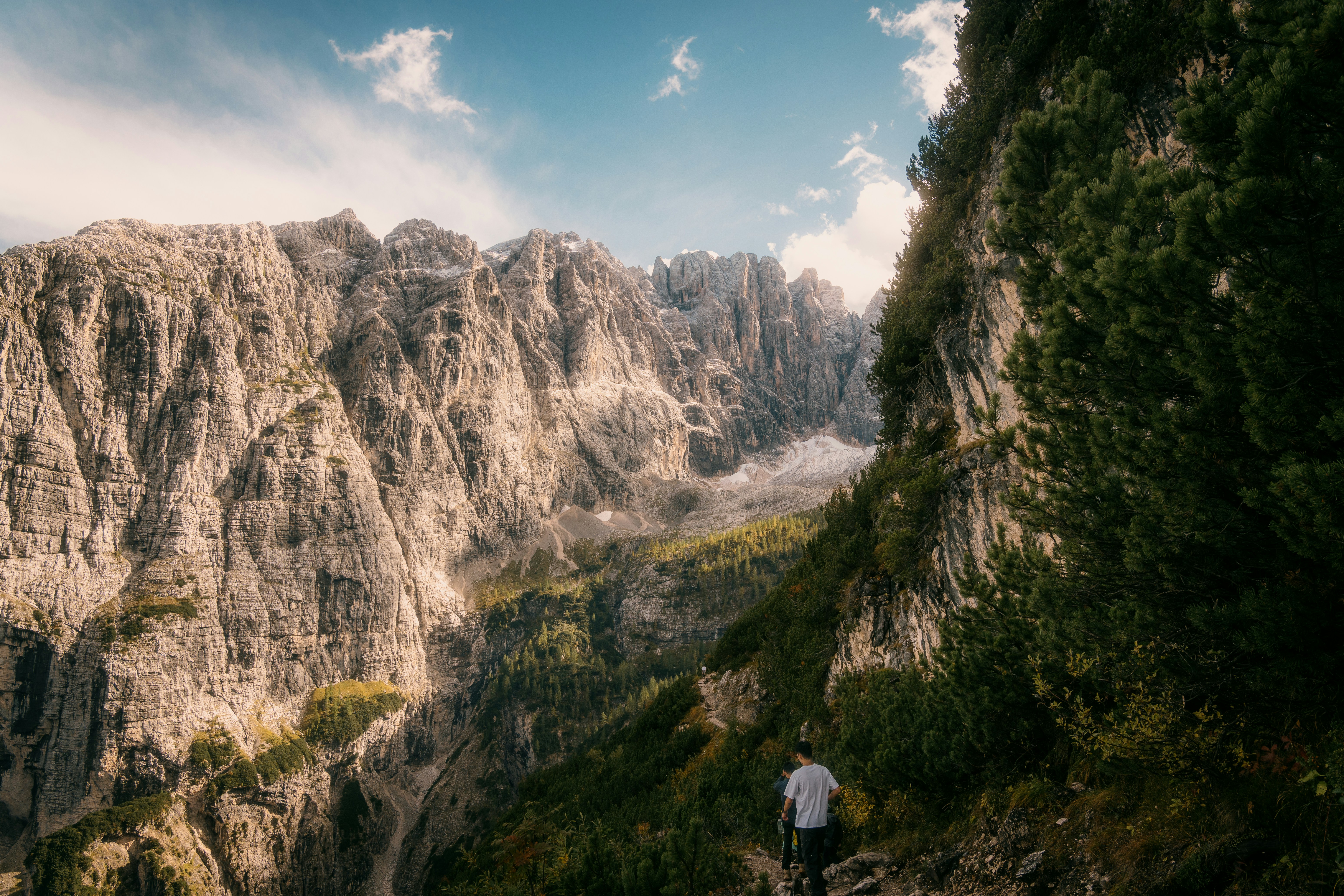 Un homme debout au sommet d’une montagne à côté d’une forêt verdoyante