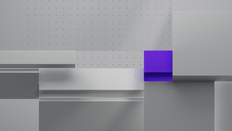 A white and purple wall with a square in the middle