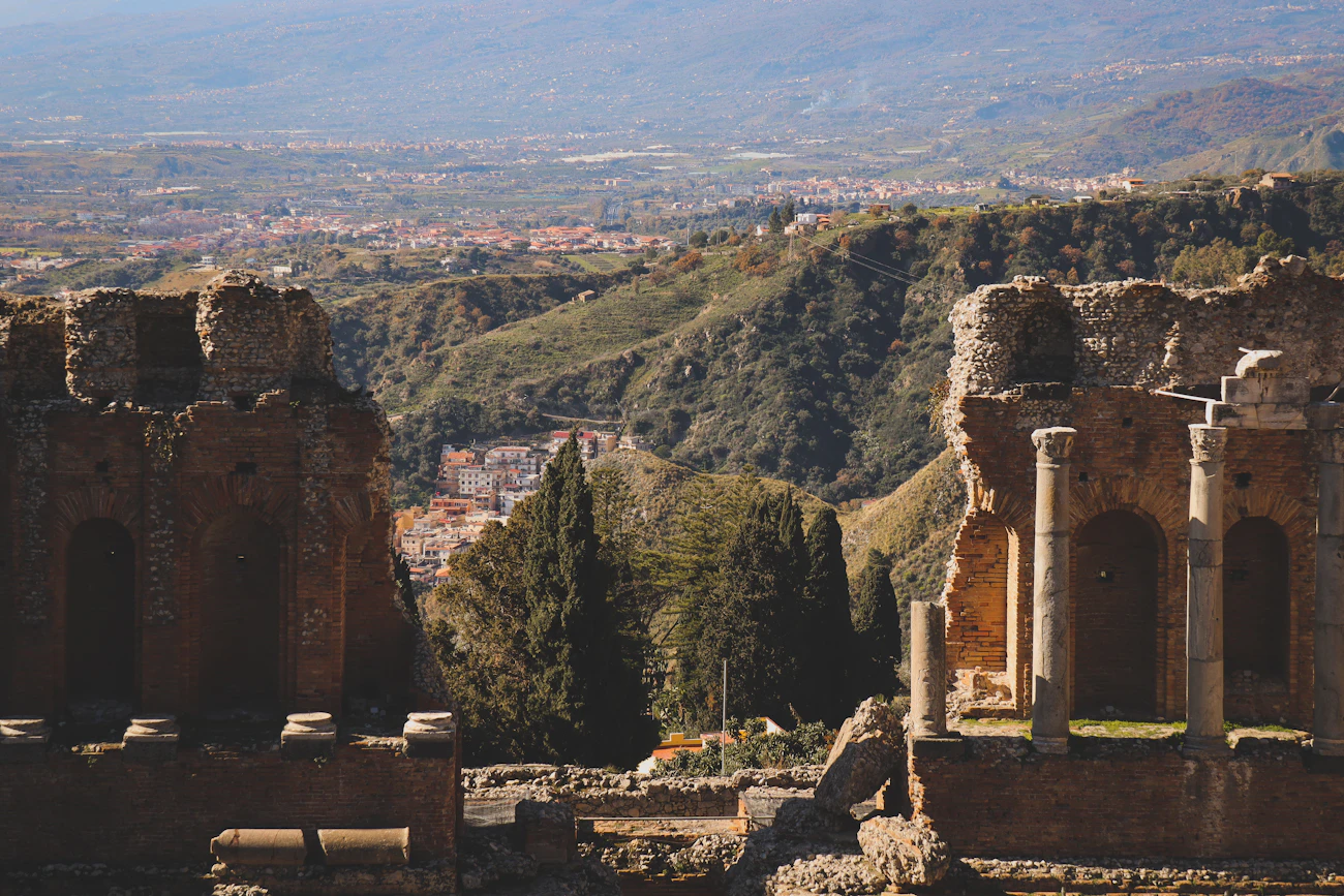 Ancient columns above the Sicilian hills