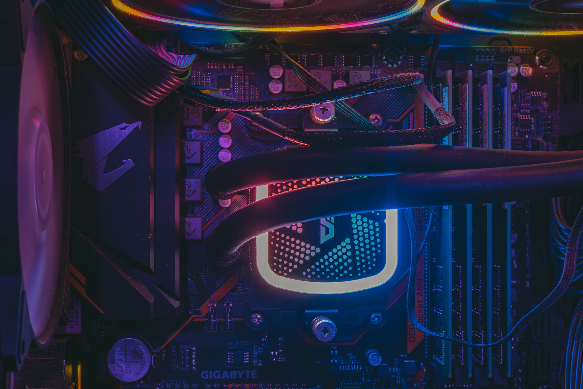 A close up of a computer motherboard