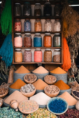 A display of spices and other items in a store