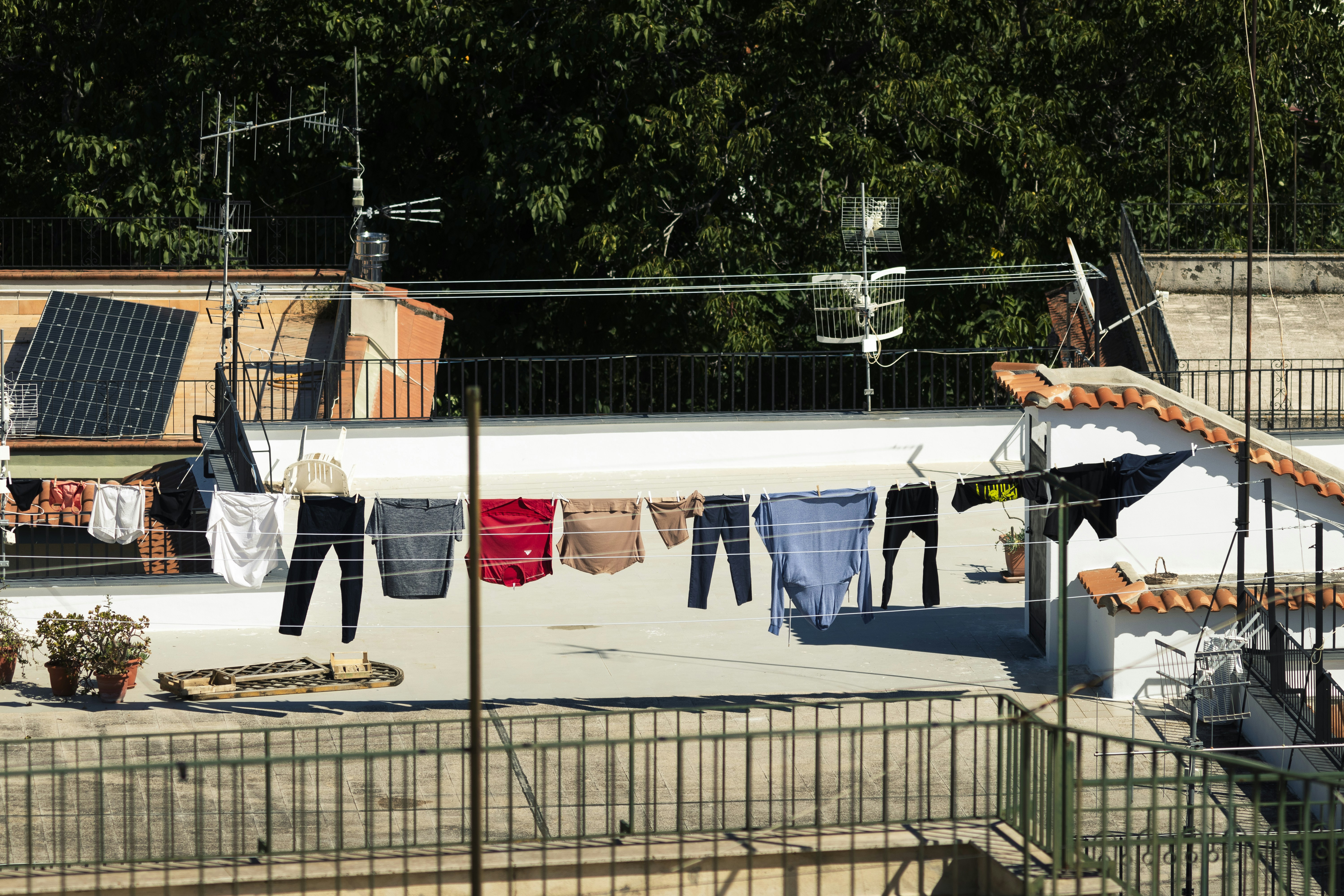 Clothes hanging out to dry on a clothes line