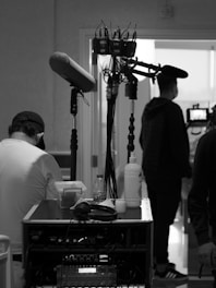 A black and white photo of a radio station
