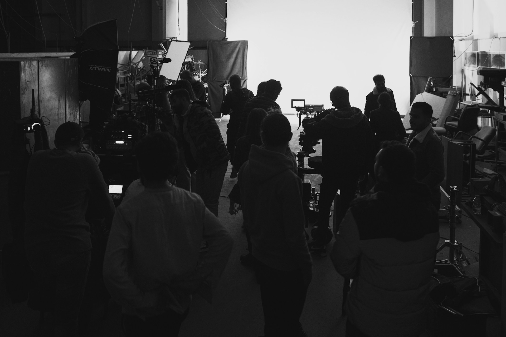 A black and white photo of a group of people