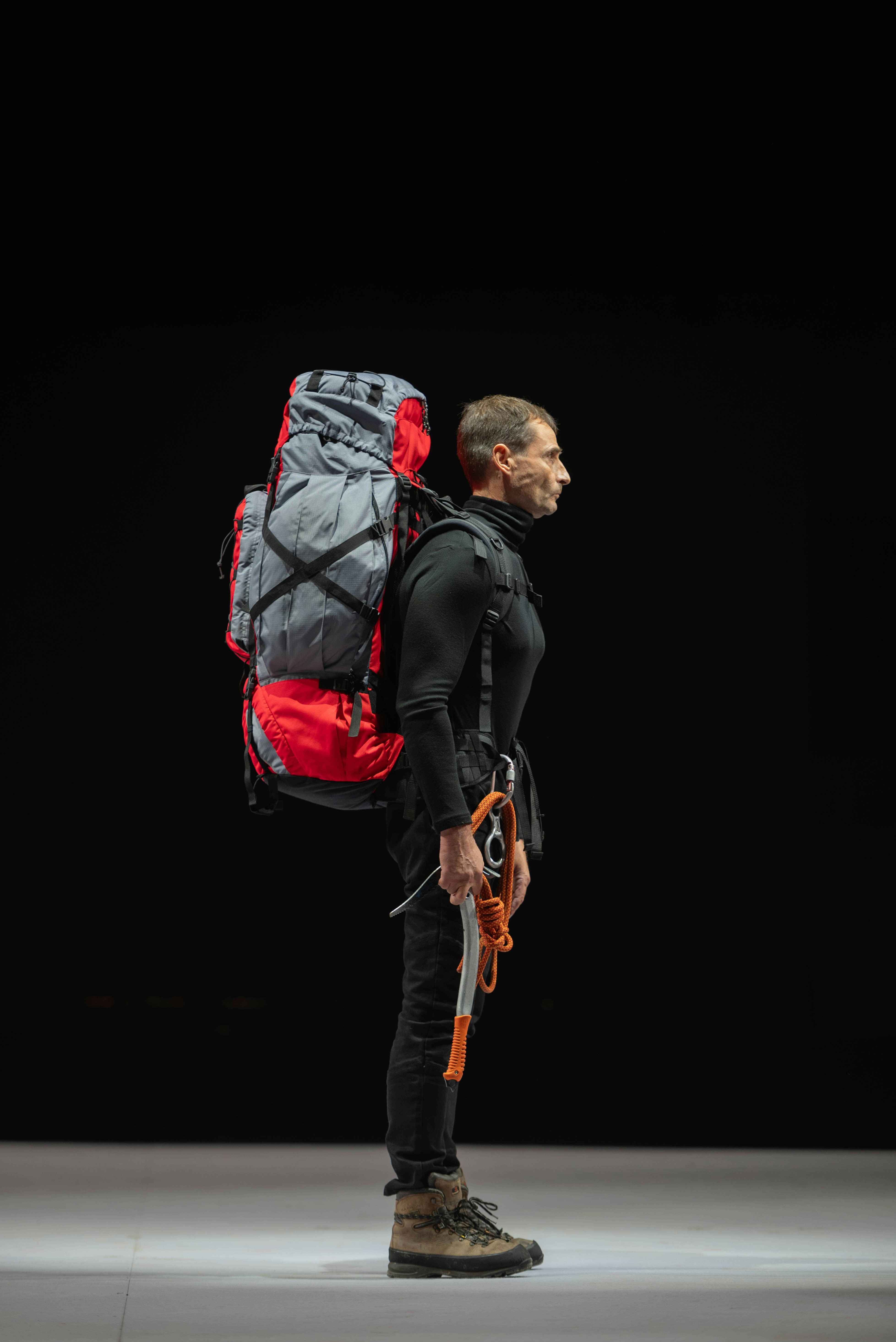 Technical ice axe on bright studio background