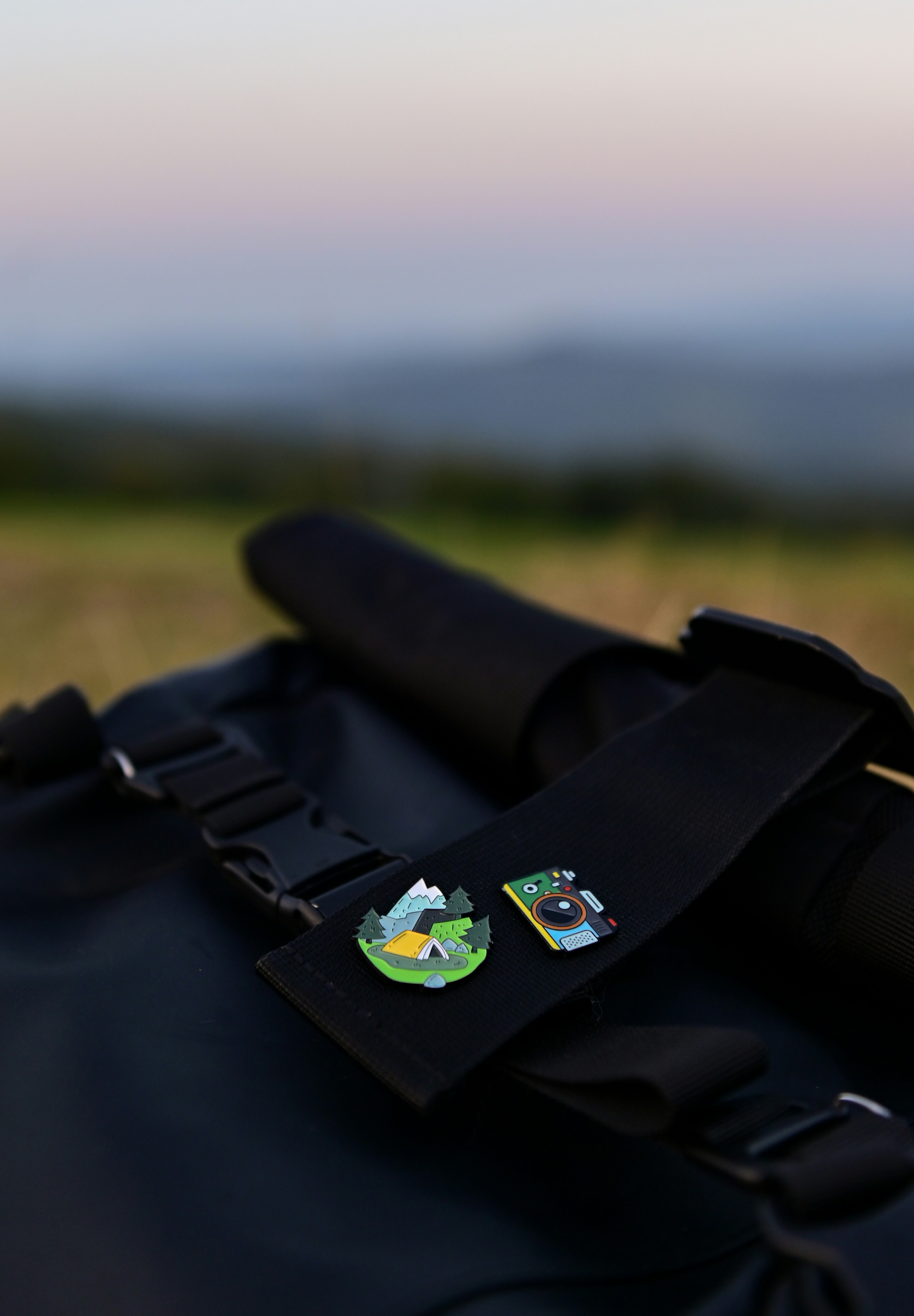 A close up of a bag with a sticker on it
