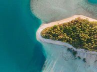An aerial view of an island in the middle of the ocean