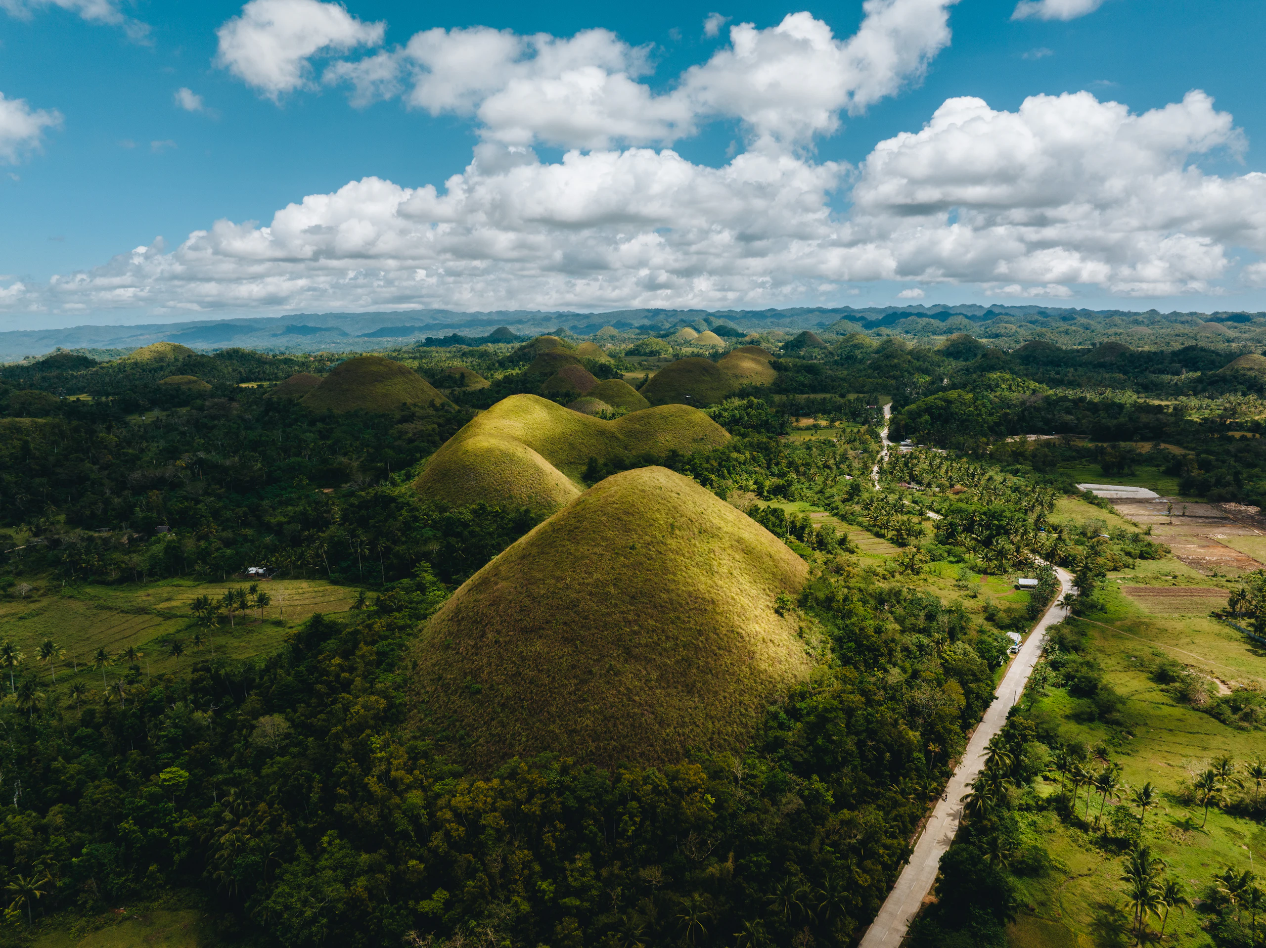 Rounded Chocolate Hills in morning mist in Bohol