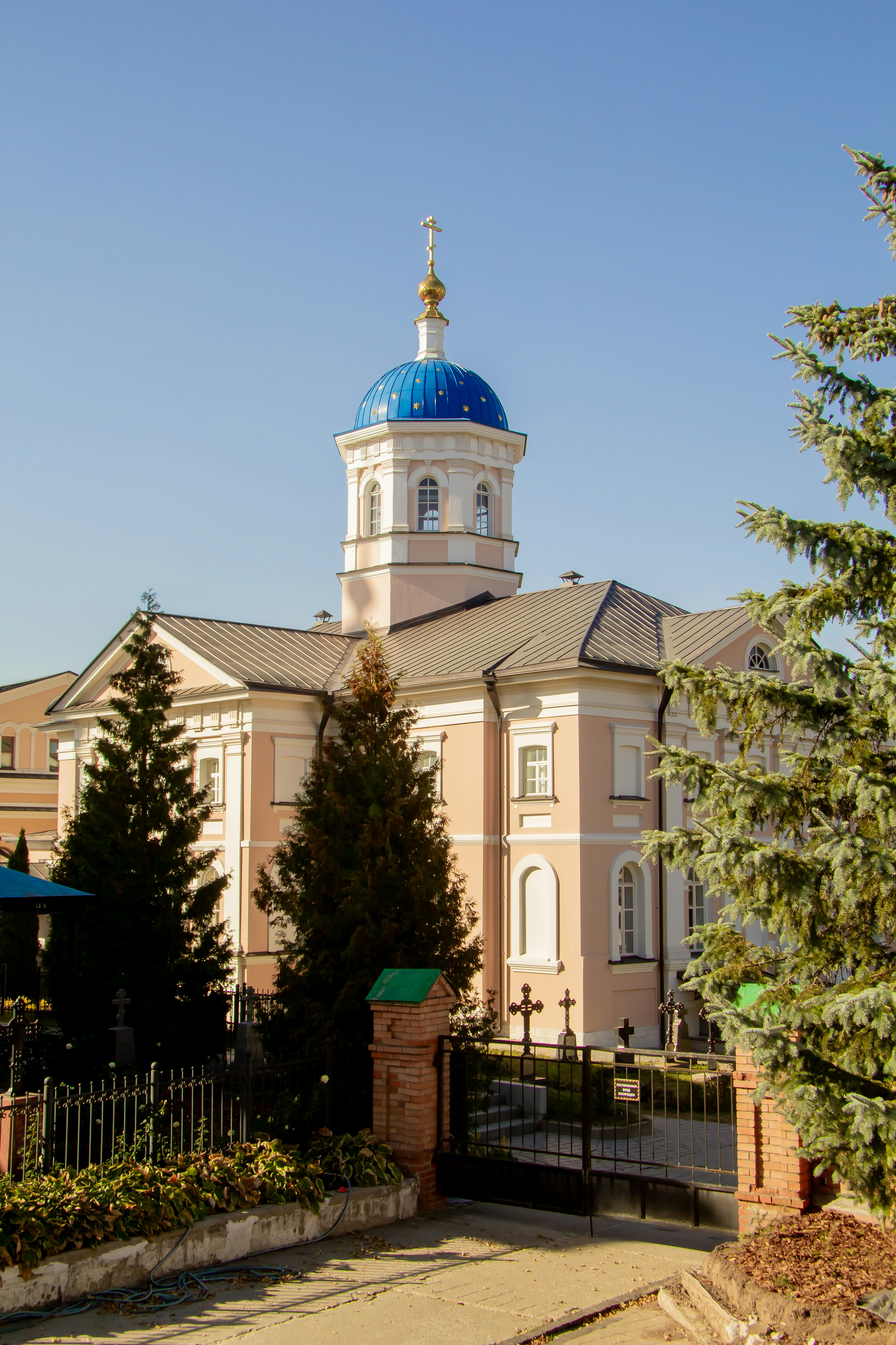 A large building with a blue dome on top of it