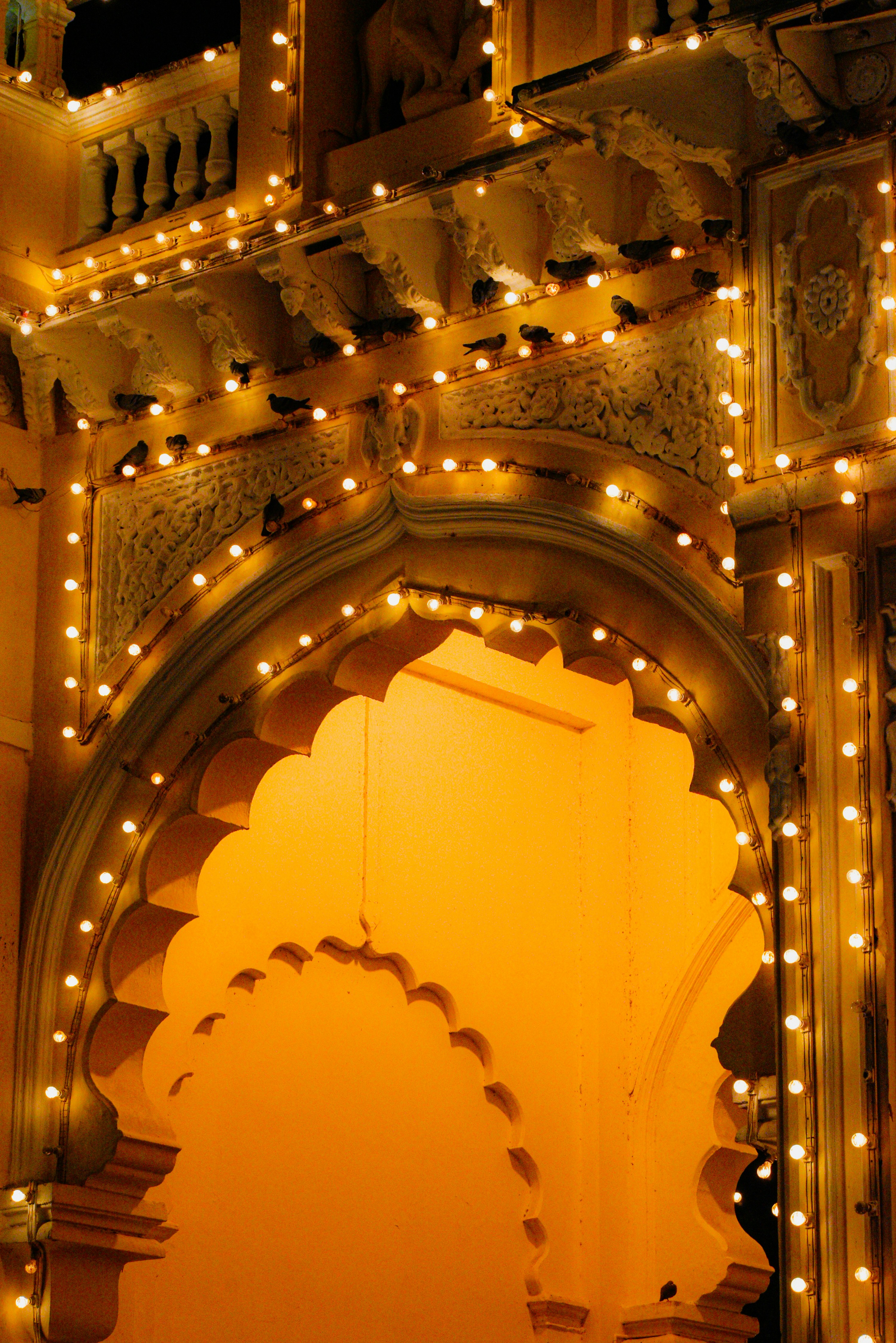 A building with lights all over it