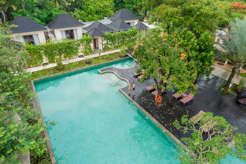 Luxury pool among trees