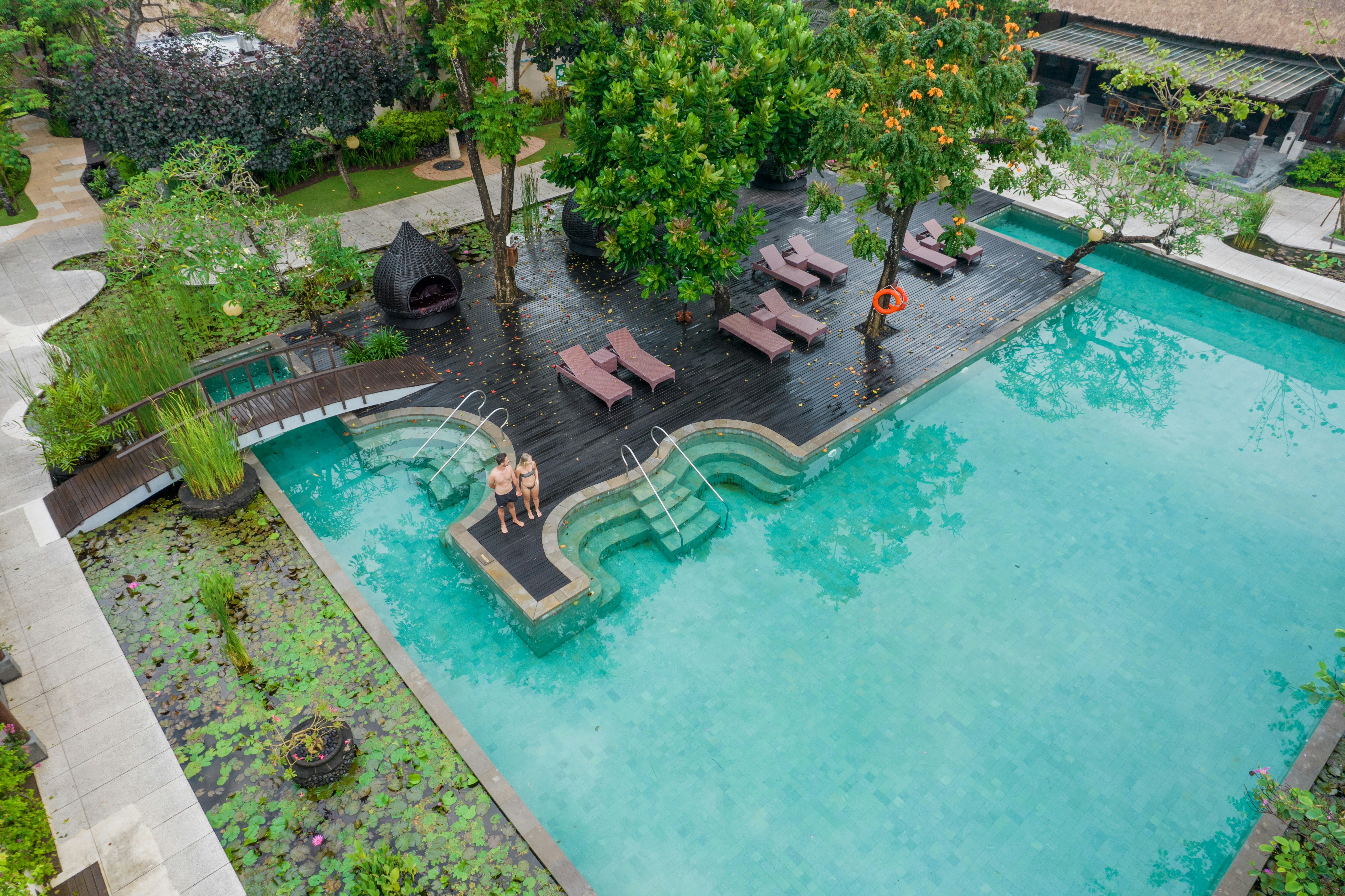 Aerial view of outdoor swimming pool