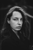 A black and white photo of a woman