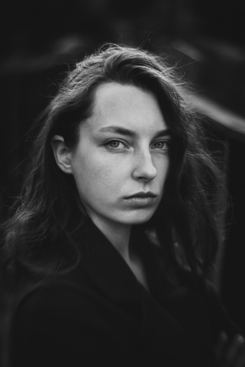 A black and white photo of a woman