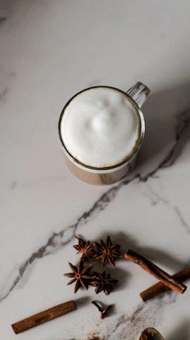 Warm drink with cinnamon and spices
