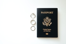 A passport sitting on top of a table next to a pair of scissors