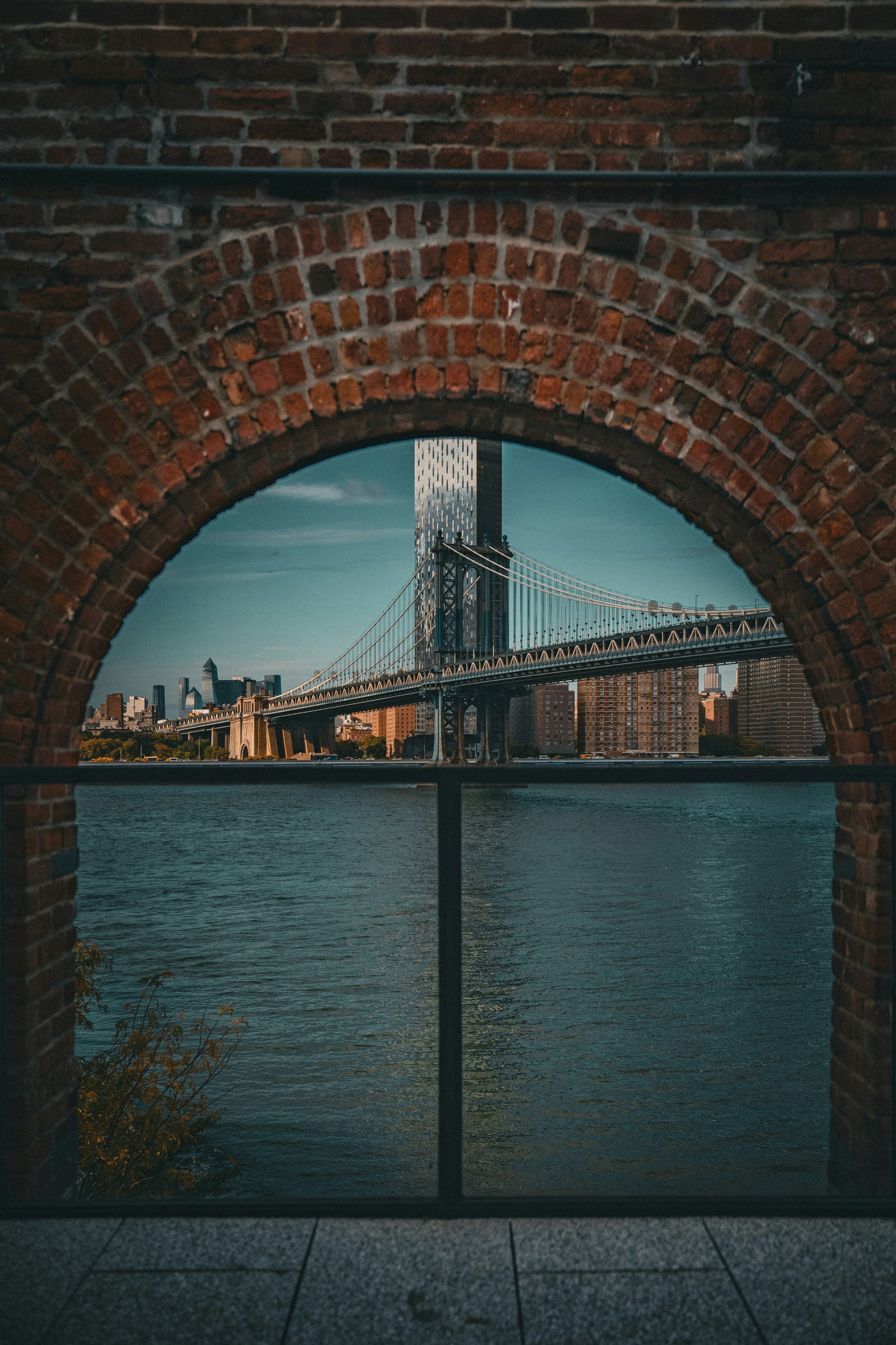 A view of a bridge through a window