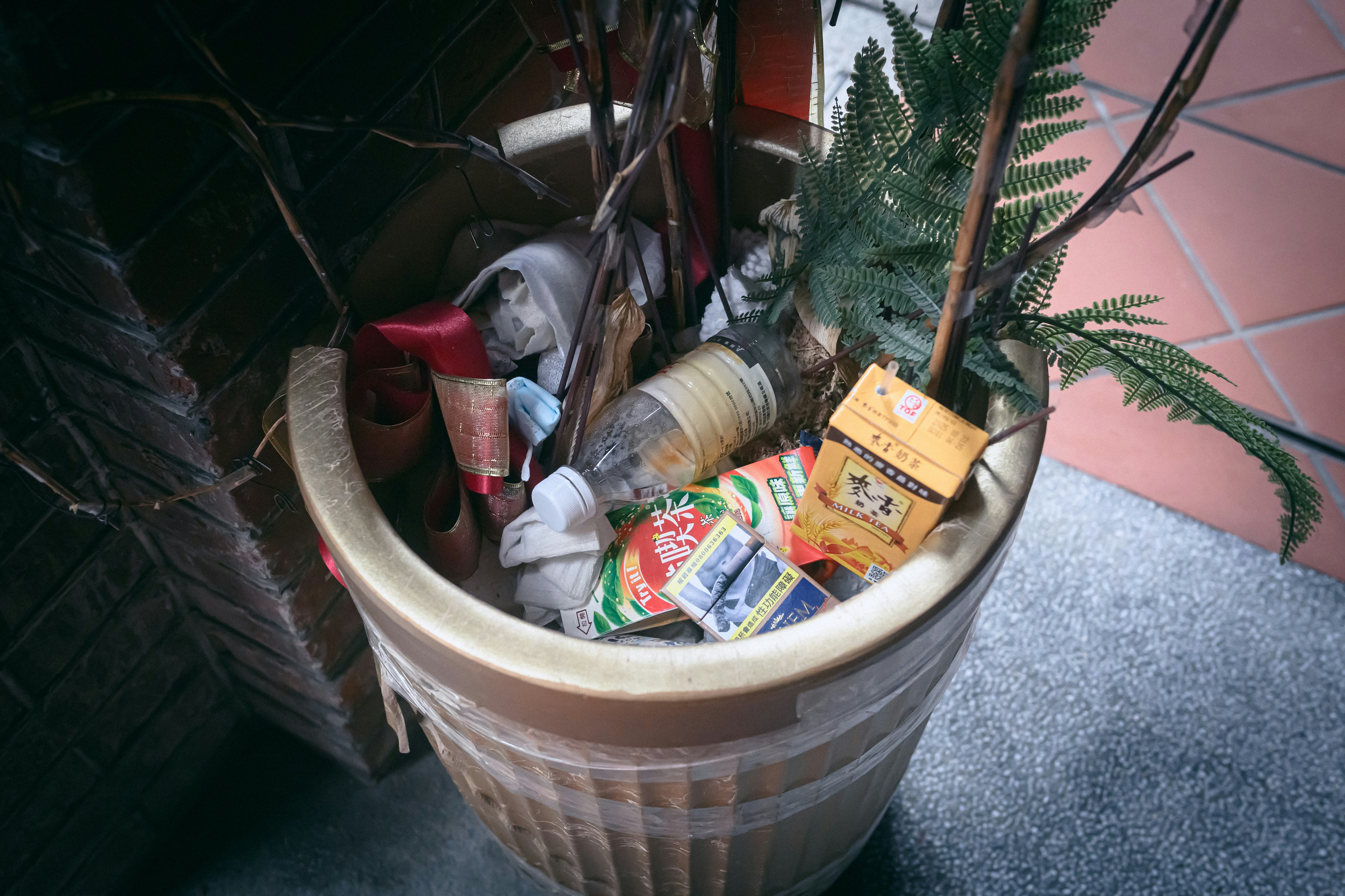 Potted plant with decorative elements