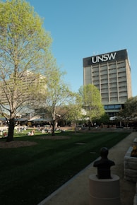A large building with a large sign on top of it