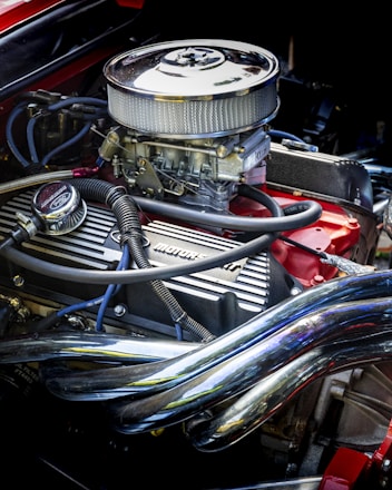 A close up of the engine of a car
