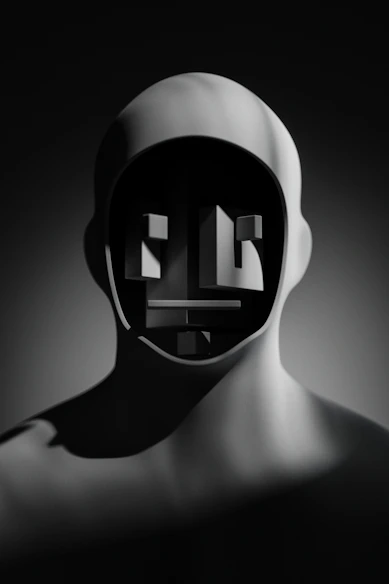 A black and white photo of a man's face