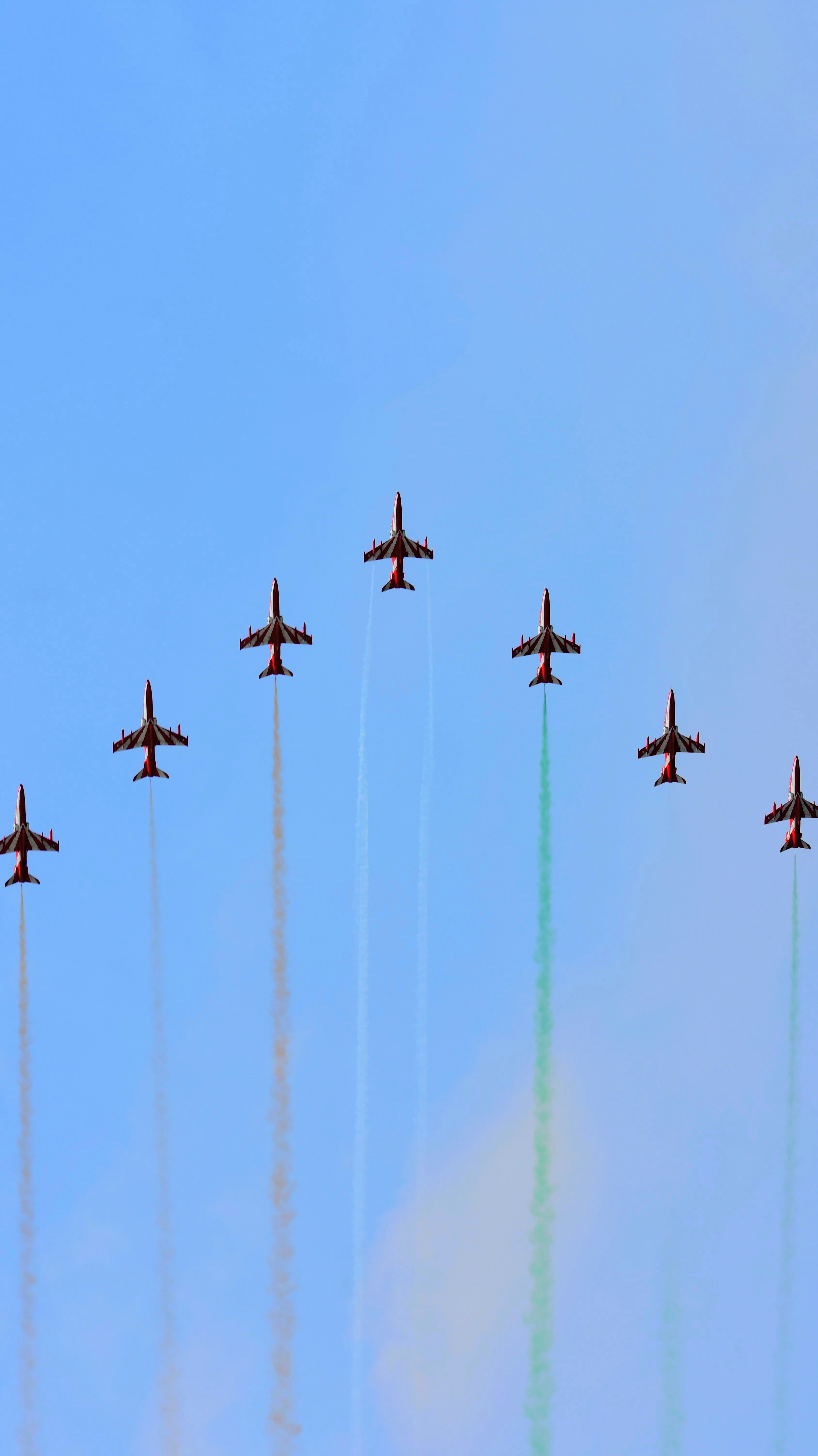 A group of jets flying in formation in the sky