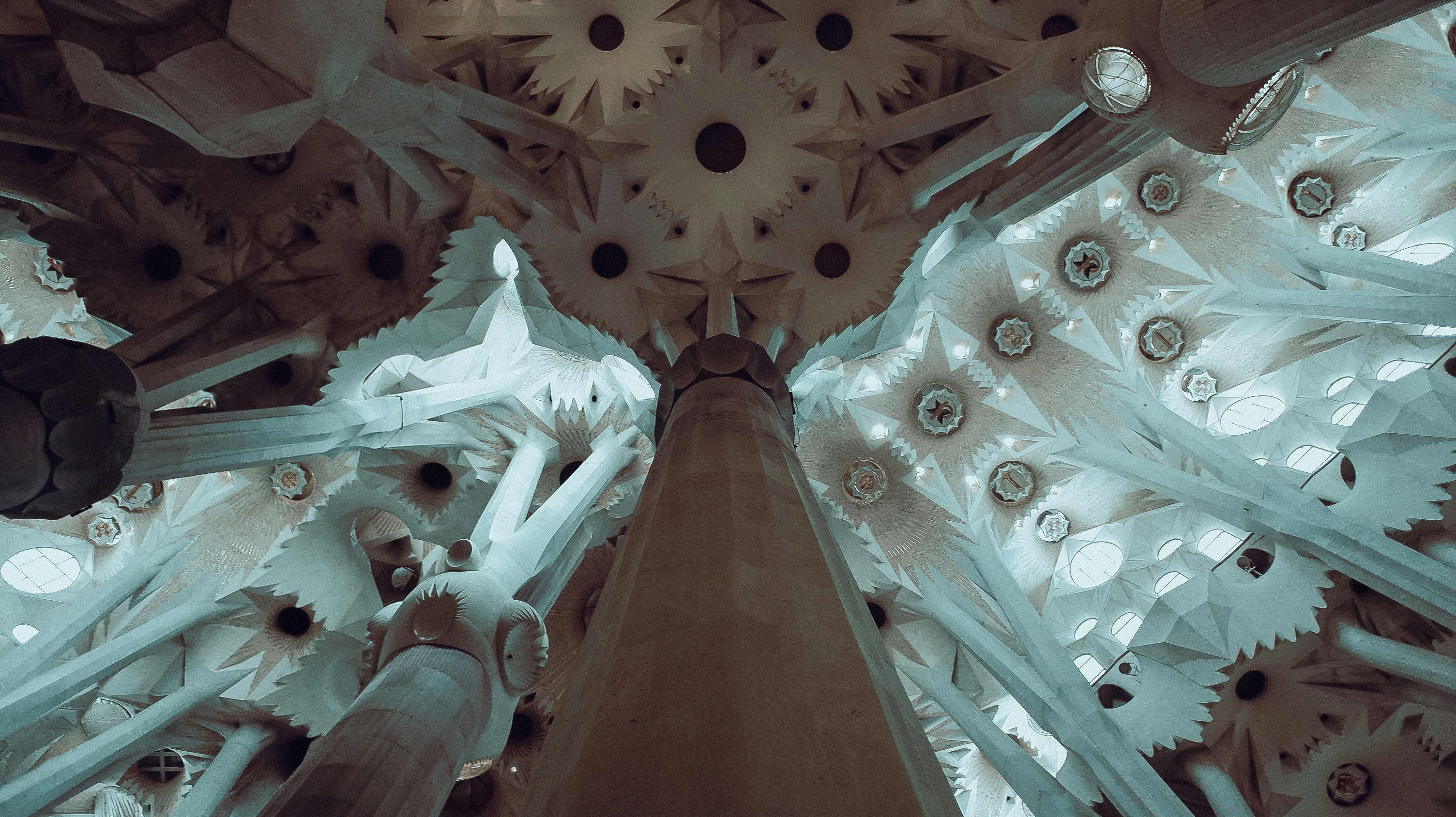 A close up view of a ceiling with lights