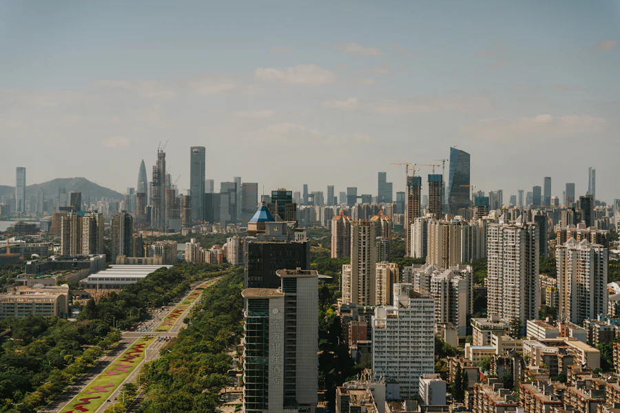 An aerial view over Shenzhen&rsquo;s high-rise districts
