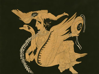 Ancient greek depiction of a winged woman with a bird.