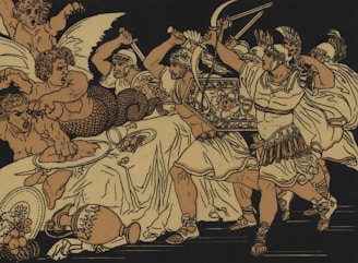 Ancient warriors in a chaotic battle scene