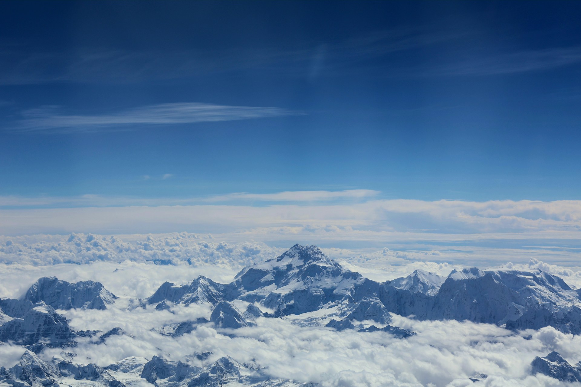 A view of a mountain range from an airplane
